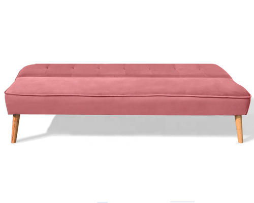 Crushed Velvet Foldable Sofa Bed Dusty Rose Fabric Cover With Wood Leg