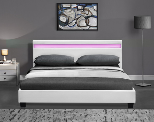 Wooden Double LED Upholstered Bed Black White With Headboard Led Lights