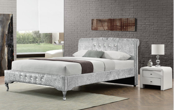 Luxury Duble Size Tufted Storage Bed Lint Sliver Crystal Button European Style