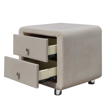 Velvet Fabric 2 Drawer Bedside Tables Plush Upholstered Nightstand Beige With Chrome Handles