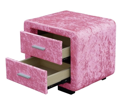 Pink Crush Fabric Bedside Table Velvet Covered Nightstand With Two Drawers