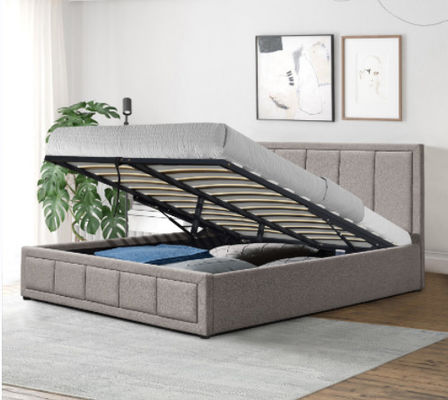 King Size Linen fabric Upholstered tufted Modern Bed Frame with storage BSCI