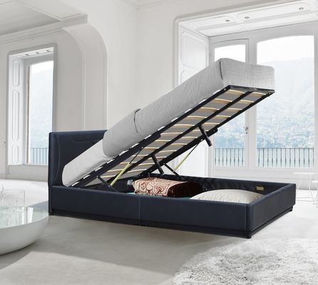 Gas lift Bed Frame with Upholstered Headboard, Storage Bed and Wooden Slats Support, Easy Assembly