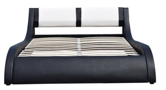 Faux Leather Upholstered Platform with Wood Slats Support, Black